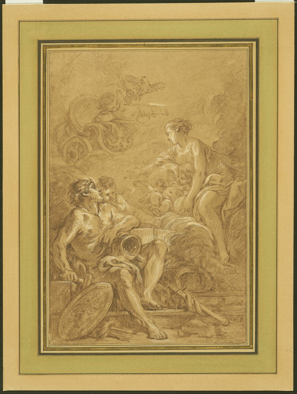 Venus käskee Vulcanusta valmistamaan aseet Aeneasta varten. tekijältä François Boucher