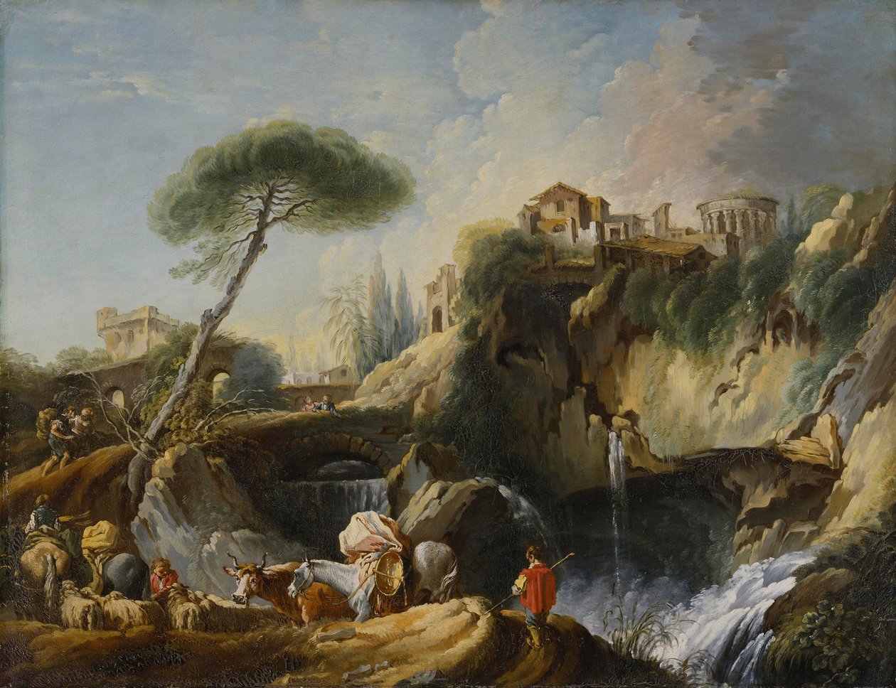 Näkymä Tivolista ja Vestan temppelistä, noin 1749. tekijältä François Boucher