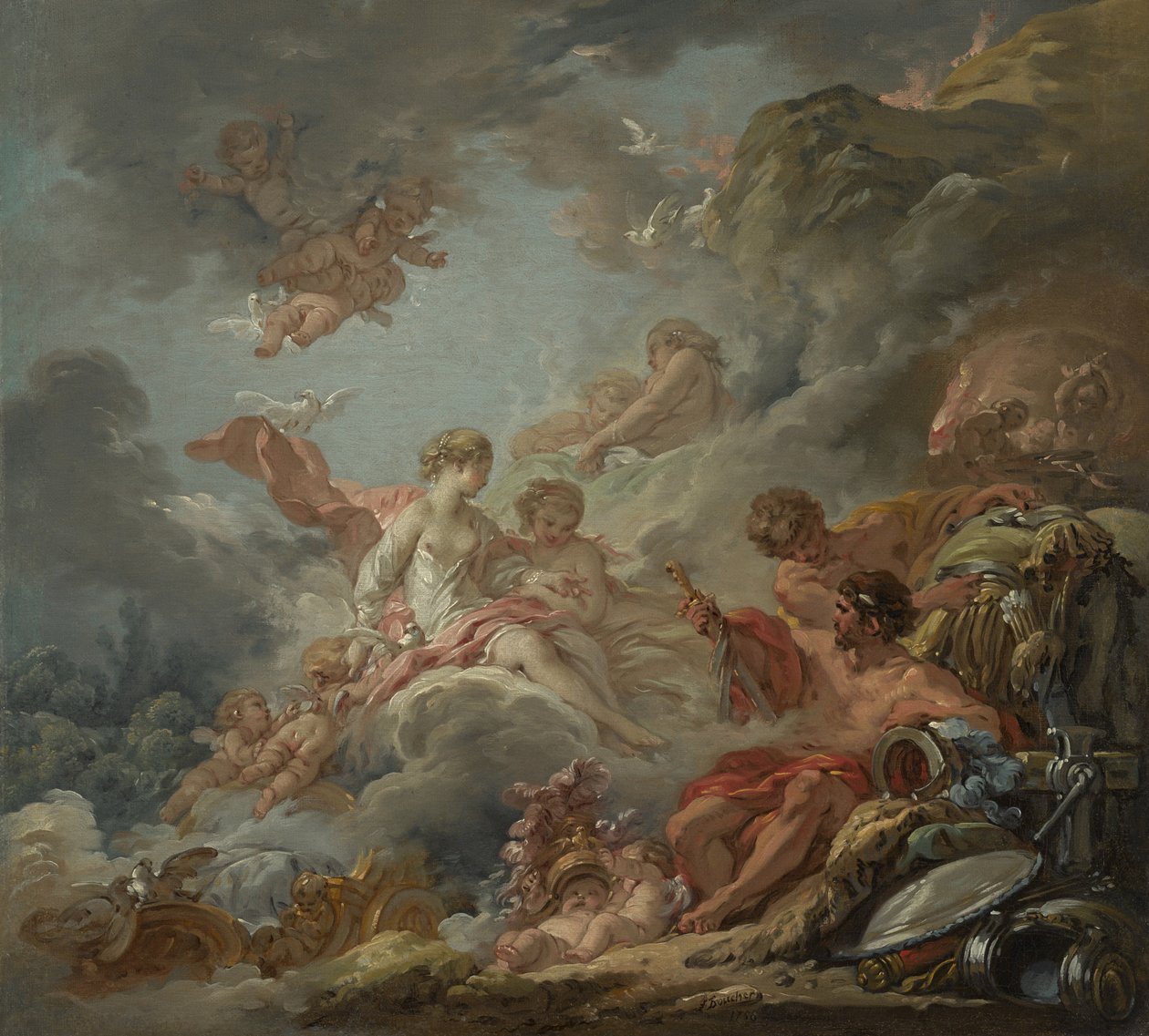 Vulkaani esittelee aseita Venukselle Aeneakselle, 1756 tekijältä François Boucher