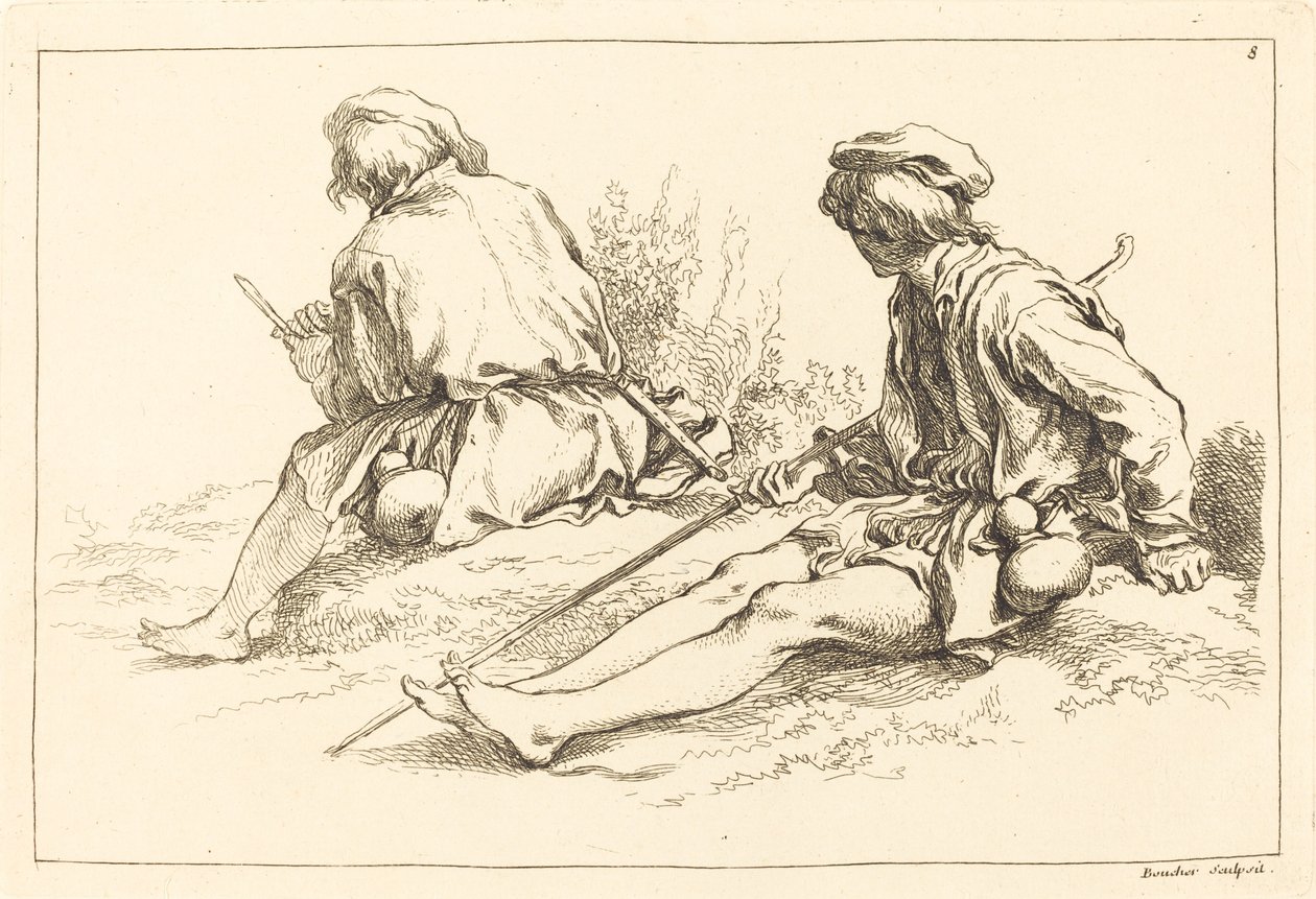 Istuvia paimenpoikia tekijältä François Boucher after Abraham Bloemaert