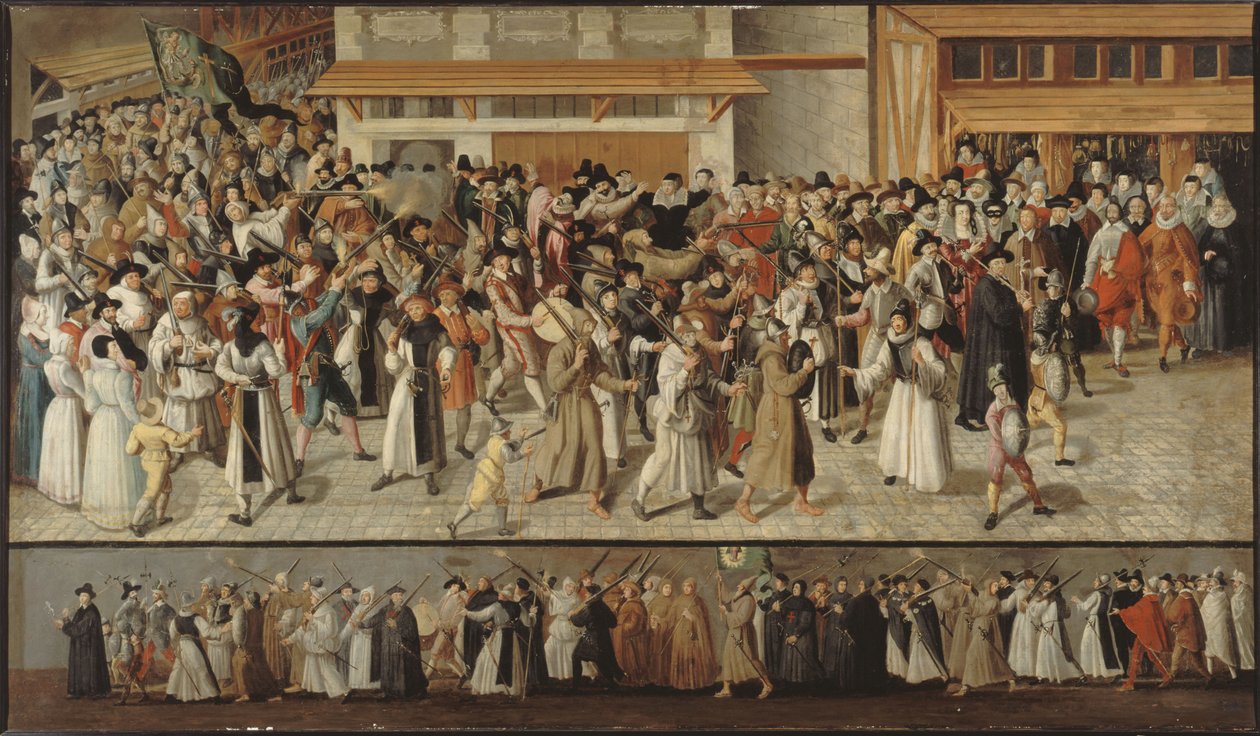 Pyhän Liigan kulkue Pariisin kaduilla, noin 1590. tekijältä François Bunel the Younger