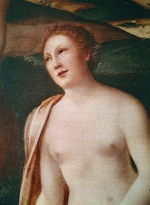 Nymfin rintakuva, yksityiskohta Diana Bathingilta tekijältä François Clouet