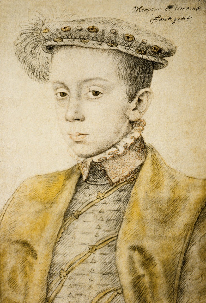 Charles II tai III de Lorraine (1543-1608), n. 1558 (drashwash, akvarelli, lyijykynä) tekijältä François Clouet