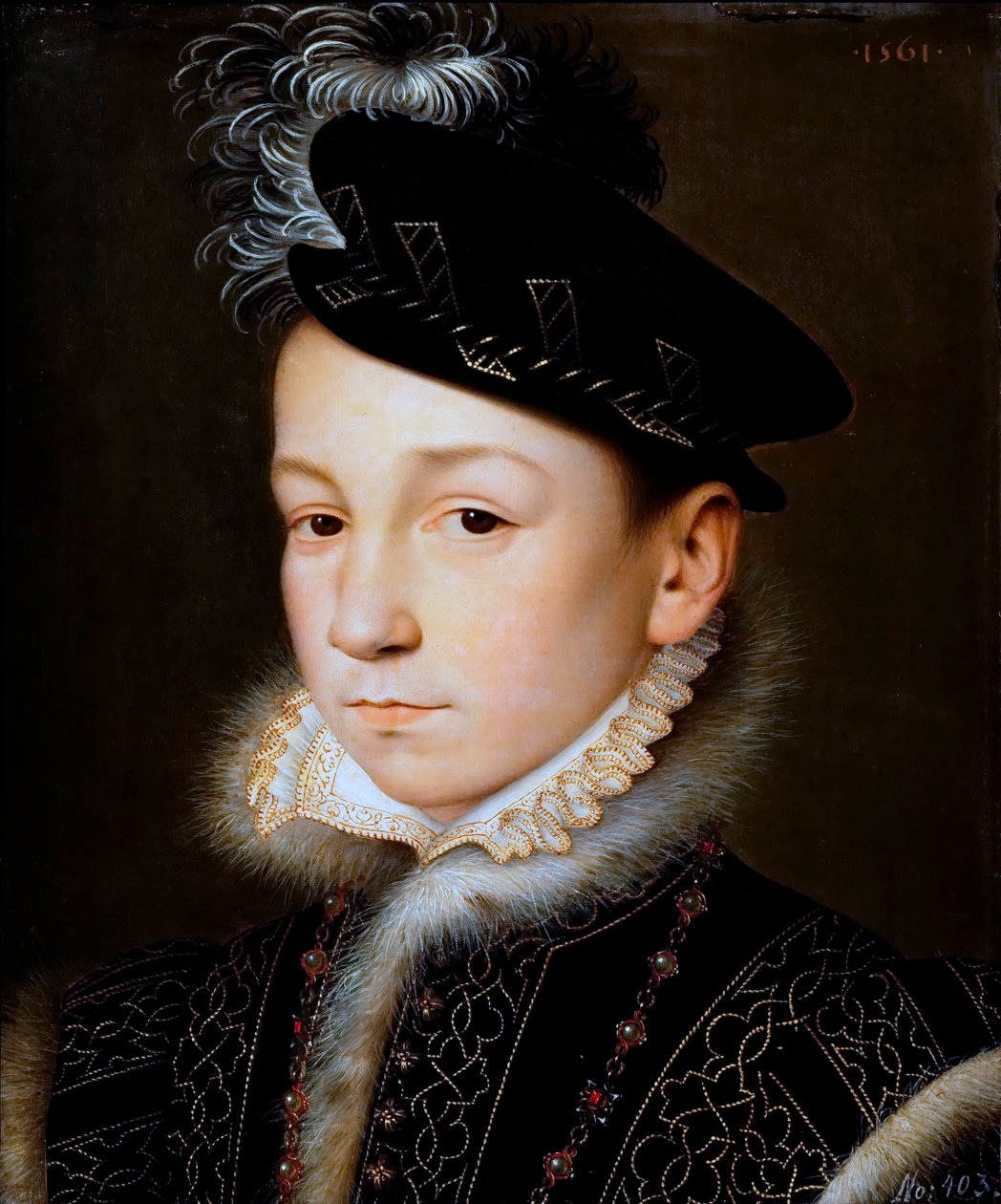 Saksa: Ranskan kuningas Kaarle IX (1550-1574), rintakuva Ranskan kuningas Kaarle IX, rintakuva tekijältä François Clouet