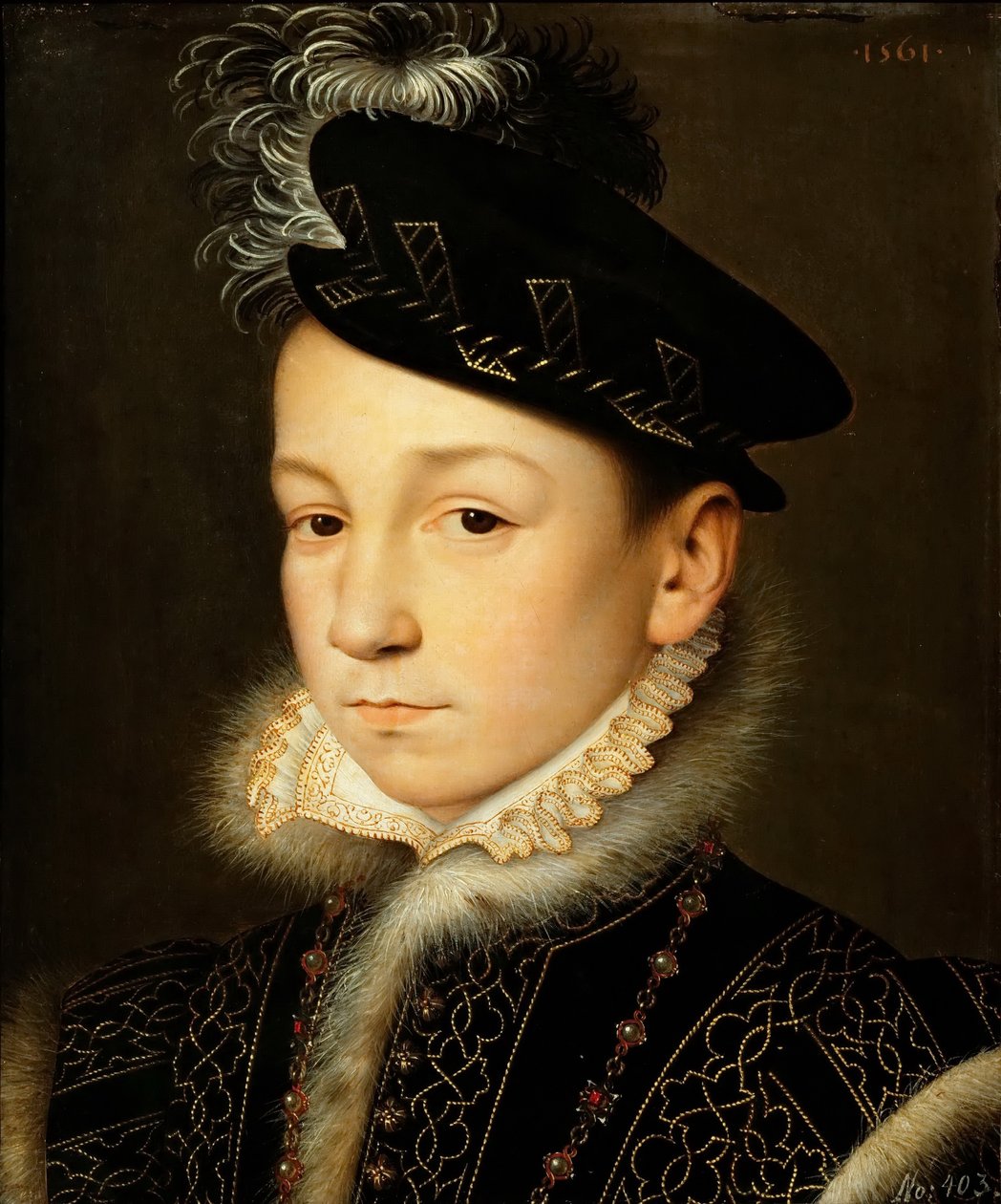 Saksa: Ranskan kuningas Kaarle IX (1550-1574), rintakuva Ranskan kuningas Kaarle IX, rintakuva tekijältä François Clouet