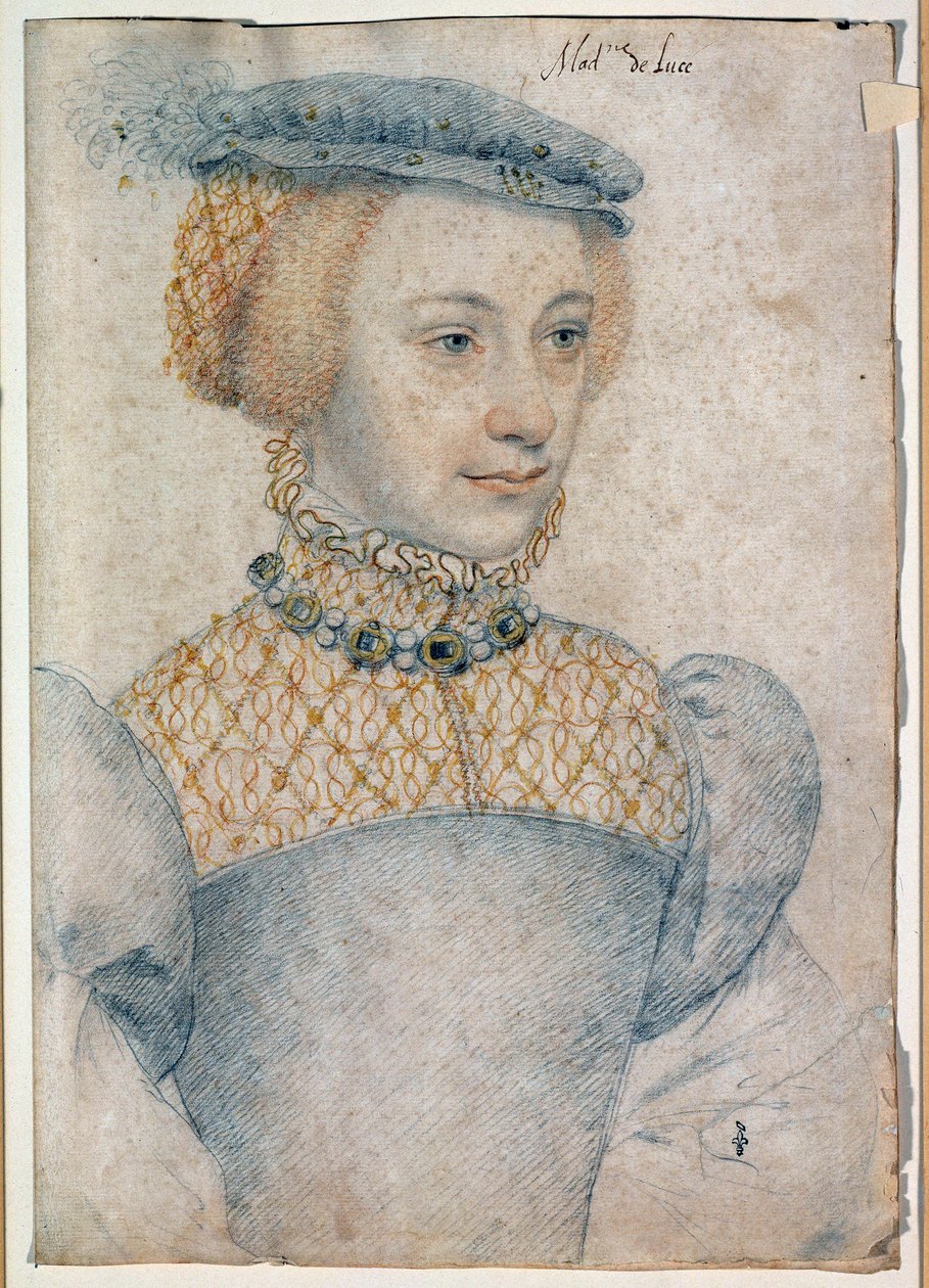 Lucén herran (1520 -? ) Louis de Coesmesin vaimon Anne de Pisseleun muotokuva. Francois Clouetin (1515-1572) piirustus mustalla kivellä ja verellä tekijältä François Clouet