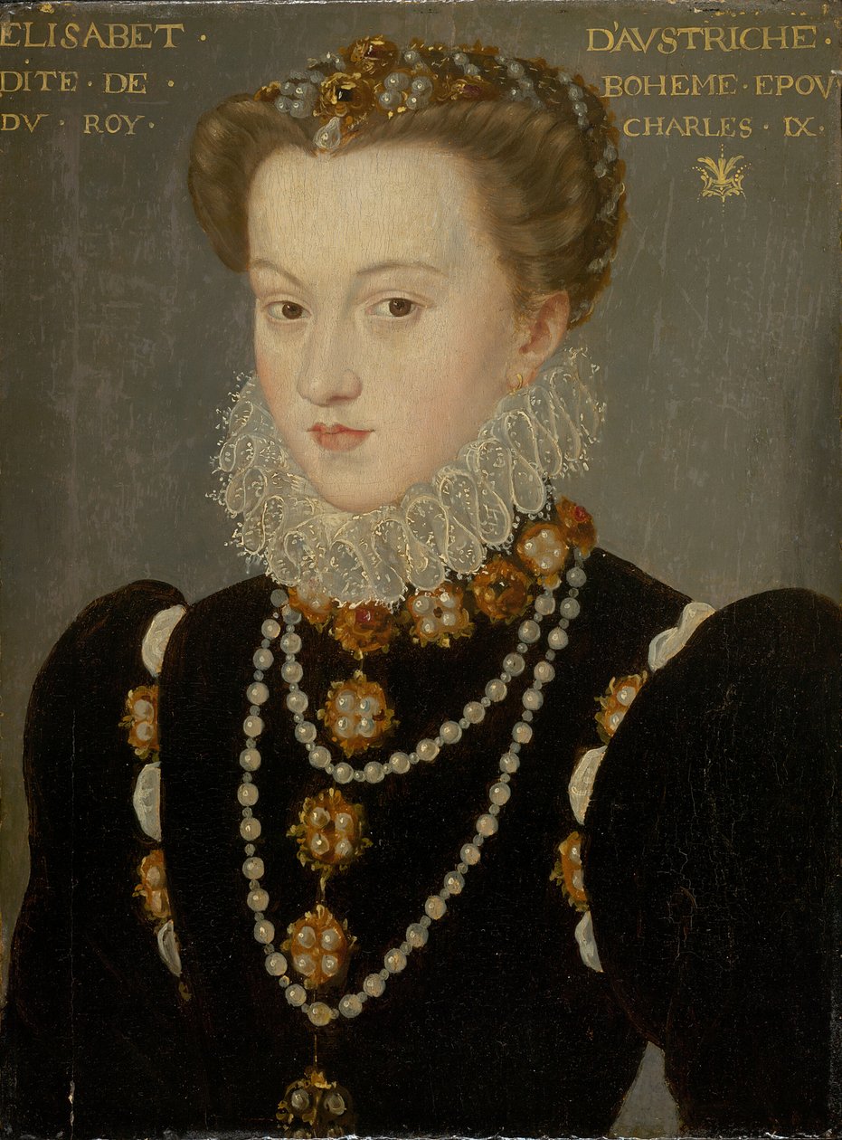 Itävallan Elisabetin muotokuva, Ranskan kuninkaan Kaarle IX:n vaimo, vuoden 1571 jälkeen. tekijältä François Clouet