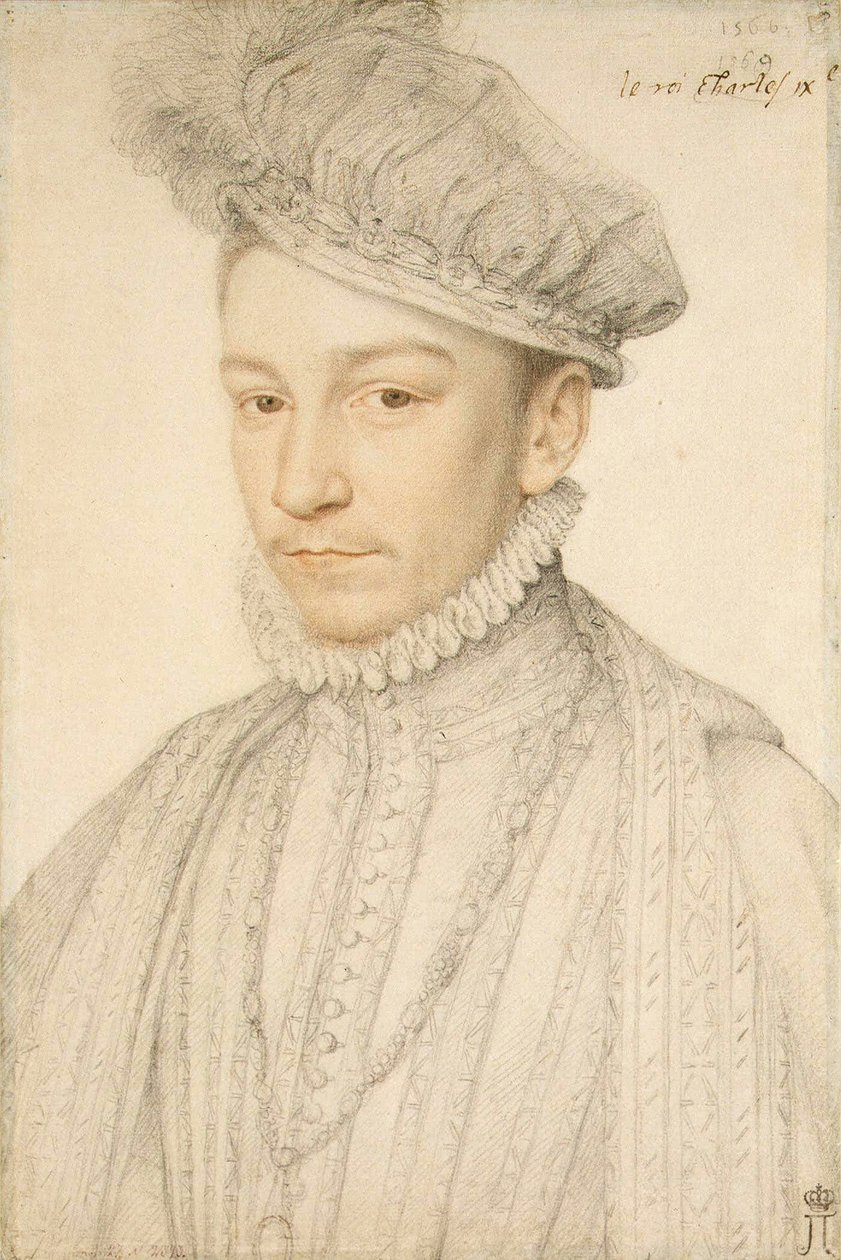 Muotokuva Ranskan kuningas Kaarle IX:stä (1550-1574) par Clouet, Francois (1510-1572). Musta liitu ja sanguine paperille, koko: 33,5x22,5. tekijältä François Clouet