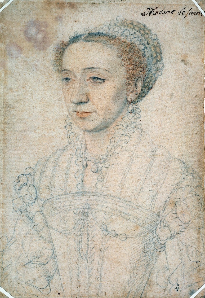 Marguerite de Francen muotokuva, Savoyn herttuattaren Francois I:n tytär (1523 - 1574). Francois Clouetin (1515-1572) piirustus mustalla kivellä ja verellä tekijältä François Clouet