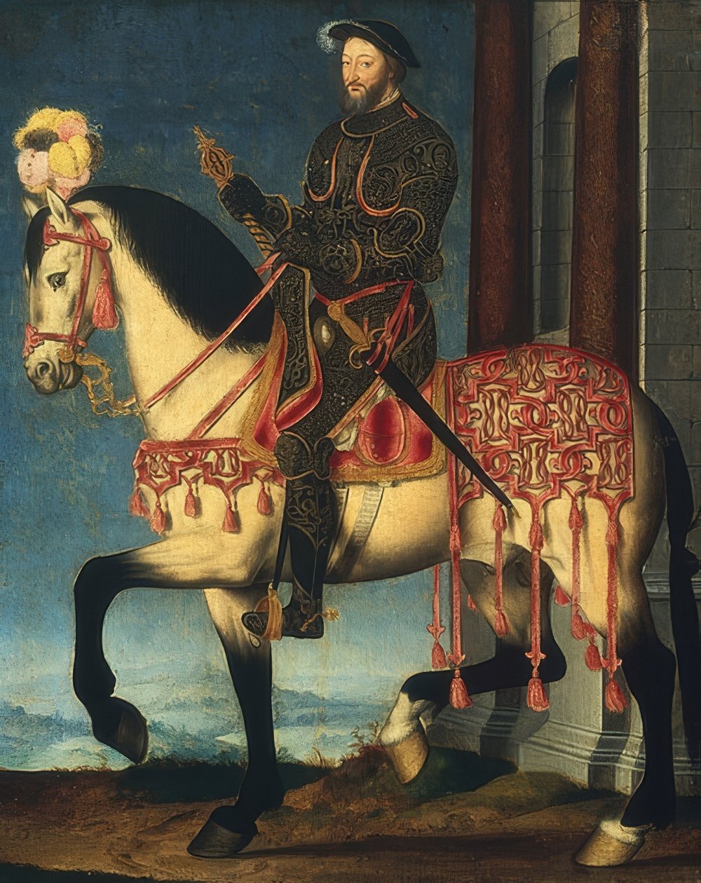 Ranskan kuninkaan Franz I:n ratsastusmuotokuva. Noin 1540 tekijältä François Clouet