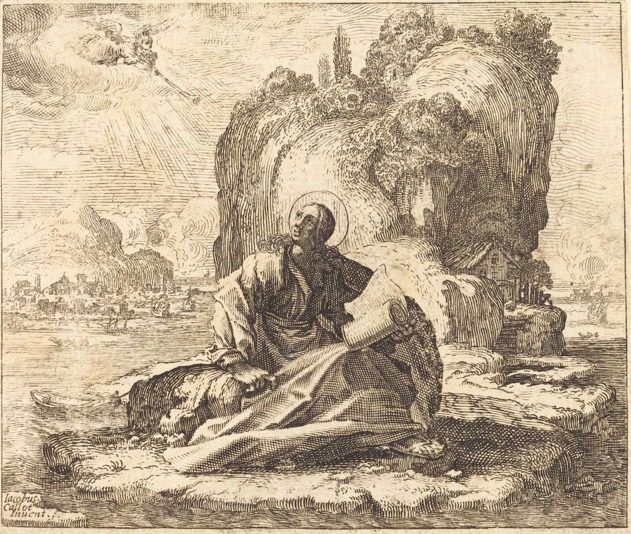 Pyhä Johannes Patmossaarella tekijältä François Collignon after Jacques Callot