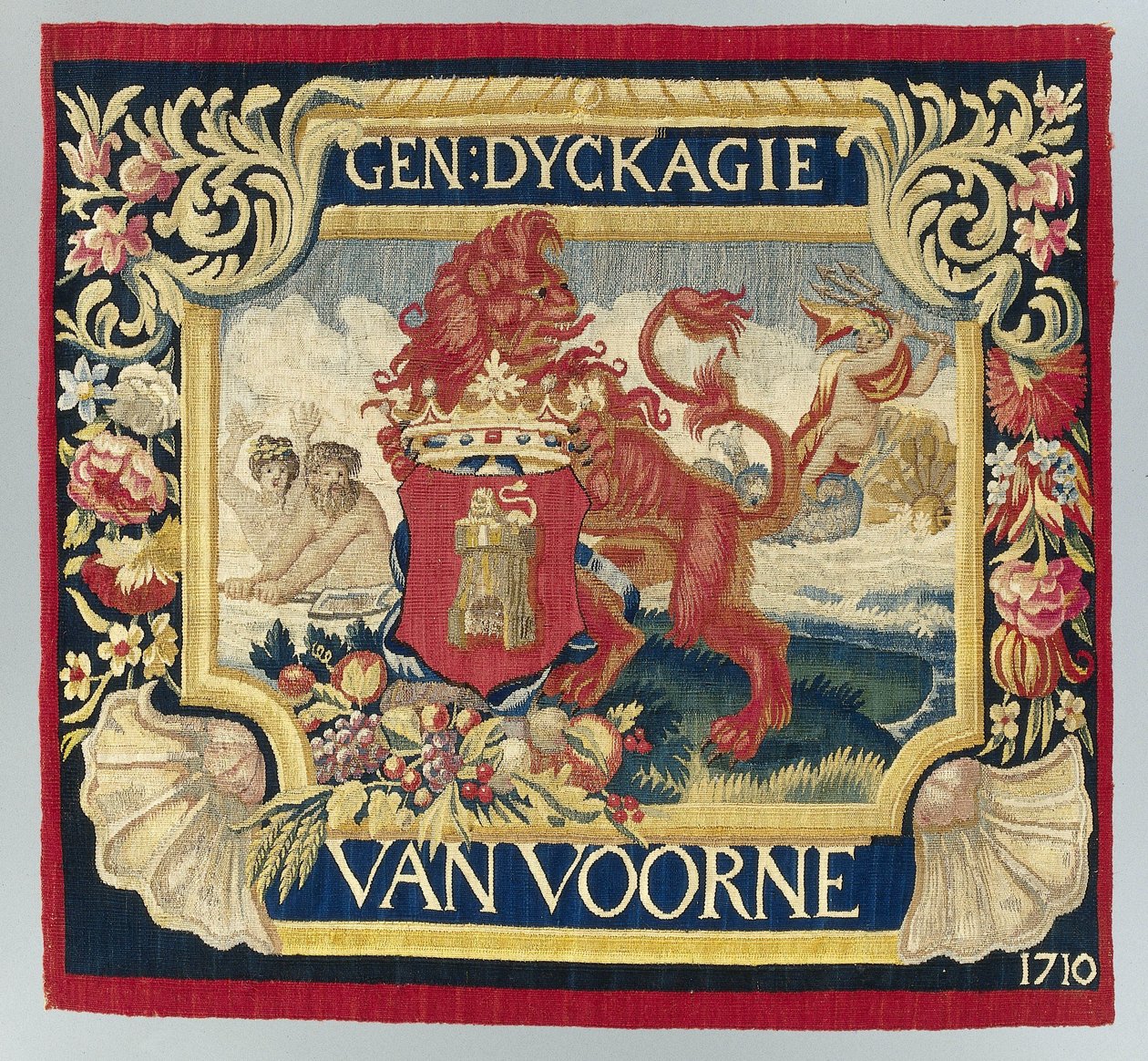 Tyynylakana, jossa symbolinen kuva ja Voornen vaakuna tekijältä François Coppens (attributed to)