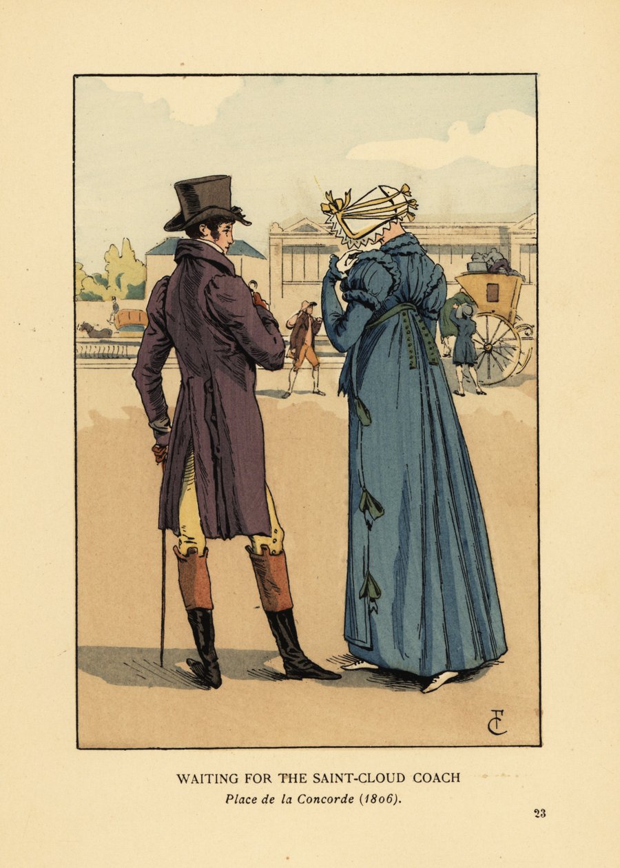 Pariskunta odottaa Saint-Cloudin linja-autoa, Place de la Concorde. tekijältä François Courboin