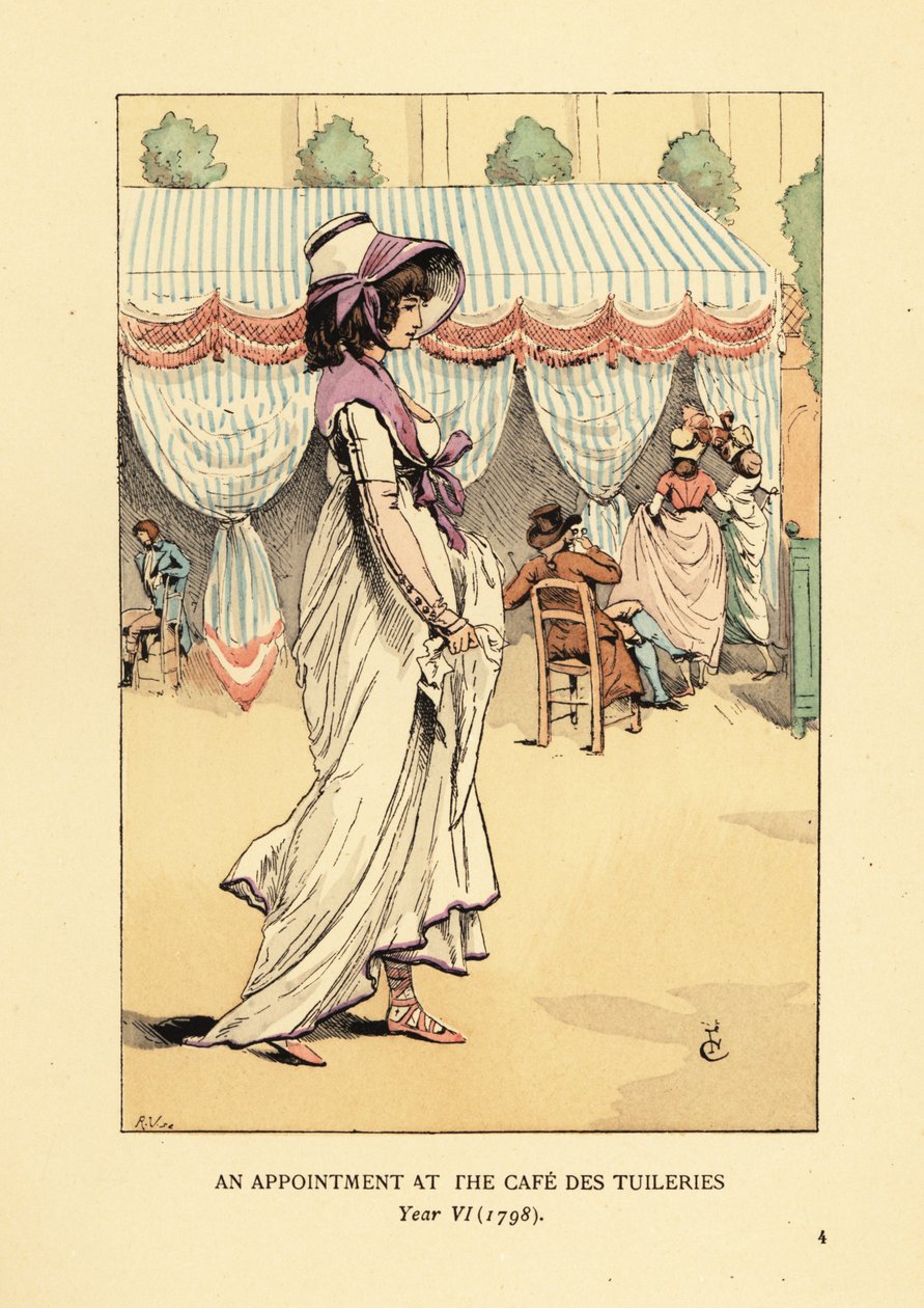 Muodikas nainen saapumassa tapaamiseen Cafe des Tuileries