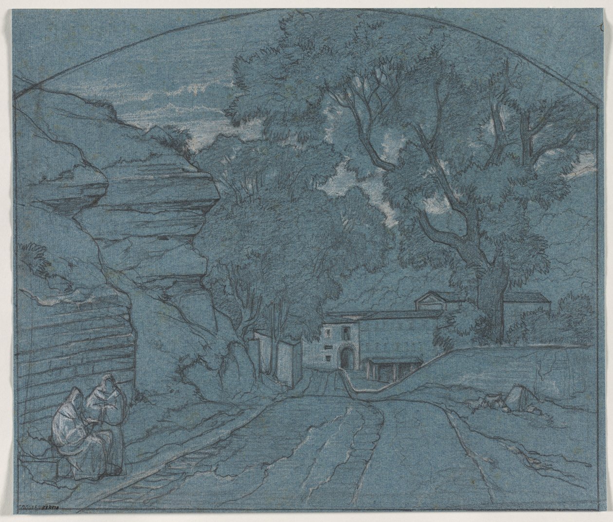 Maisema kahden munkin kanssa, n. 1840. tekijältä François Edouard Bertin