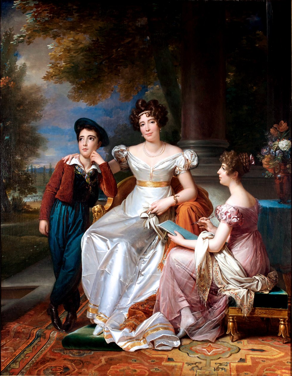 French: Portrait de la comtesse du Cayla avec ses enfants Ugoline et Ugolin sur la terrasse du château de Saint-Ouen Portrait of the comtesse du Cayla and her two children tekijältä François Gérard