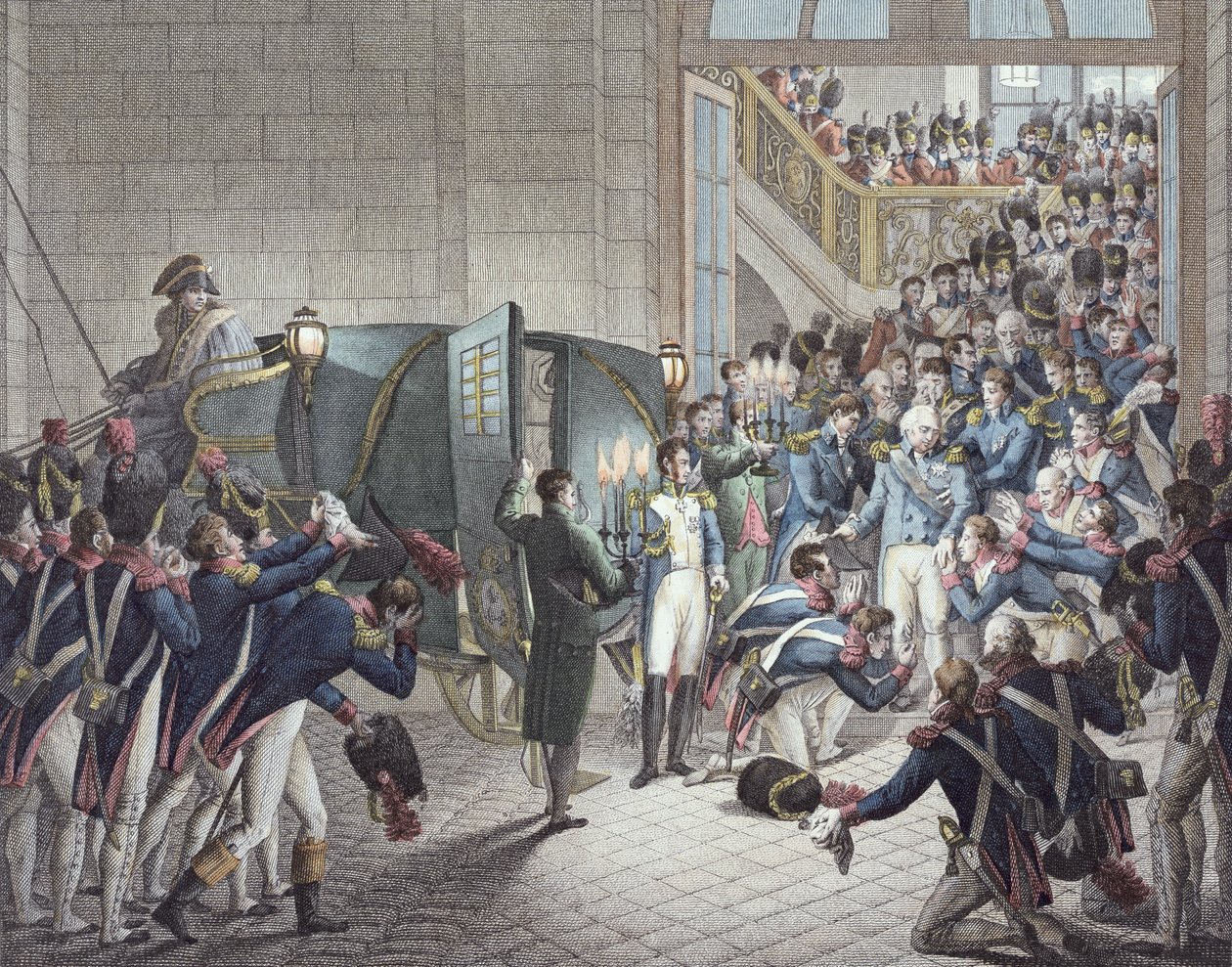 Ludvig XVIII:n (1755-1824) Ranskan ja Navarran kuninkaan lähtö Les Tuileries