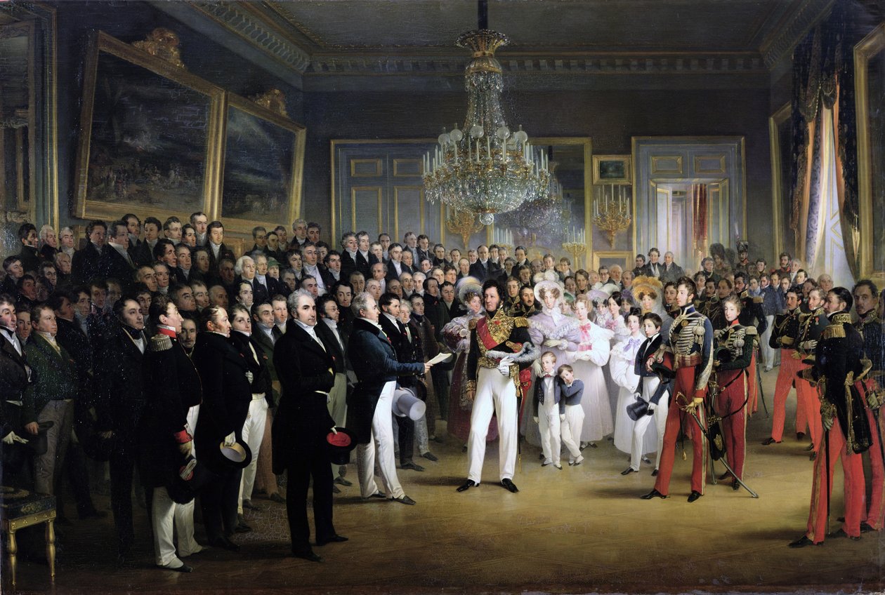 Palais Royalin edustajainhuone kutsuu Orleansin herttua 7. elokuuta 1830 tekijältä François Joseph Heim