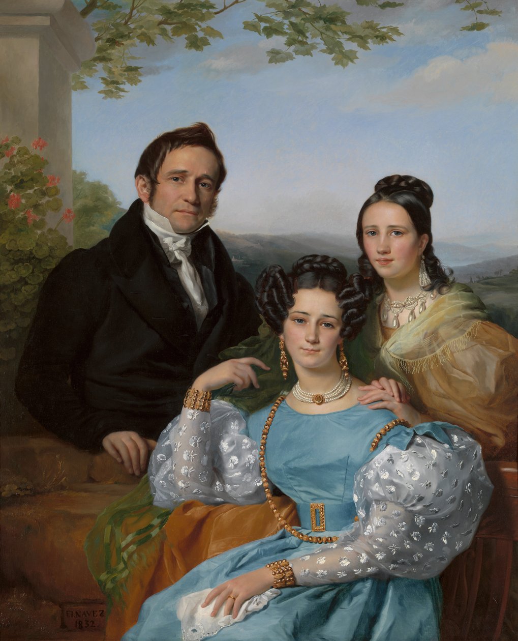 Muotokuva Théodore Joseph Jonetista ja hänen kahdesta tyttärestään, 1832. tekijältä François Joseph Navez