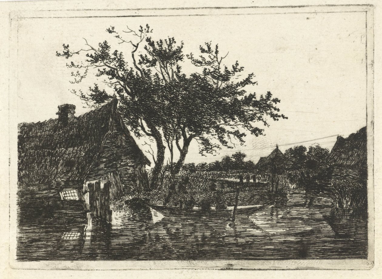 Paisatge fluvial amb acabat de granja tekijältä François Joseph Pfeiffer (II)