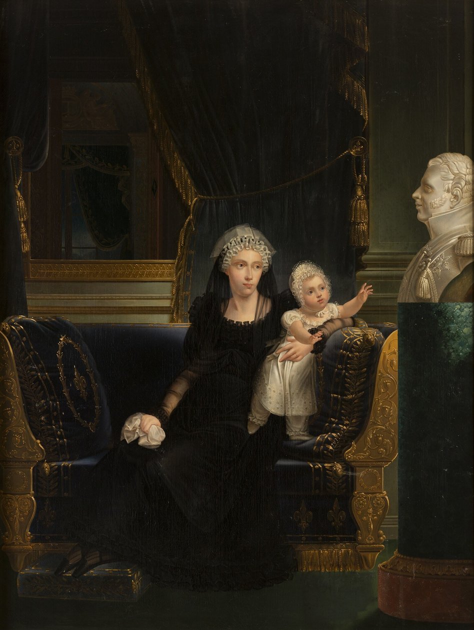 Muotokuva Napolin ja Sisilian prinsessa Carolinasta (1798-1870), Berryn herttuattaresta, Berryn herttuan Kaarle Ferdinandin leskestä, ja hänen tyttärestään Louise Marie Thérèse d
