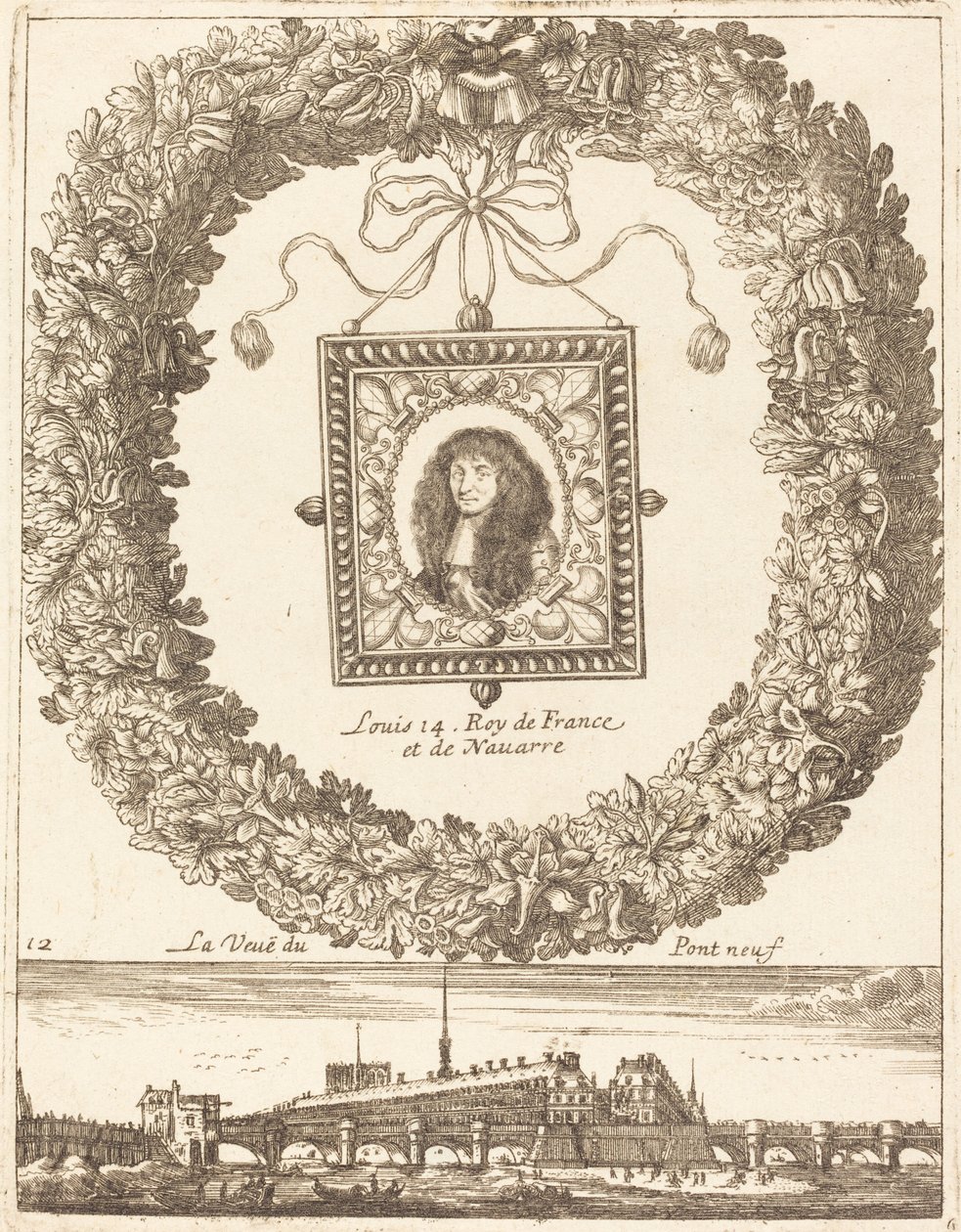Näkymä Pont Neufille; Ludvig XIV Ranskan ja Navarran kuningas tekijältä François Le Febvre
