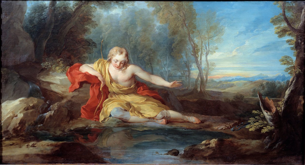 Narcisse miettii heijastustaan (Narciso) Francois le Moynen (1688-1737) maalaus 1700-luku tekijältä François Lemoyne