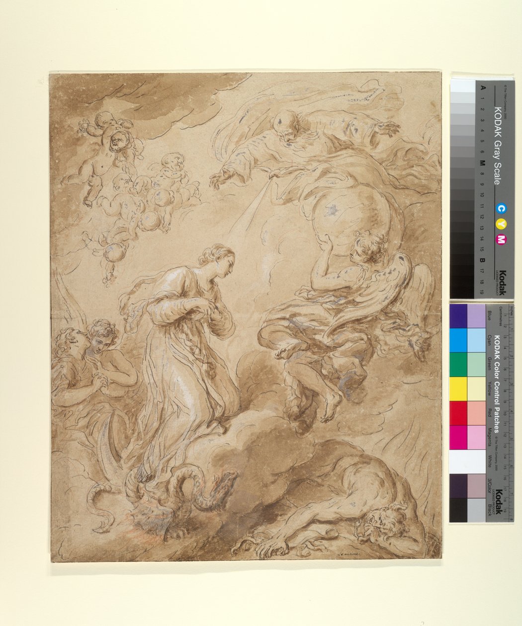 Immaculate Conception, n. 1700-37 (muste, pesu ja guassi paperille) tekijältä François Lemoyne