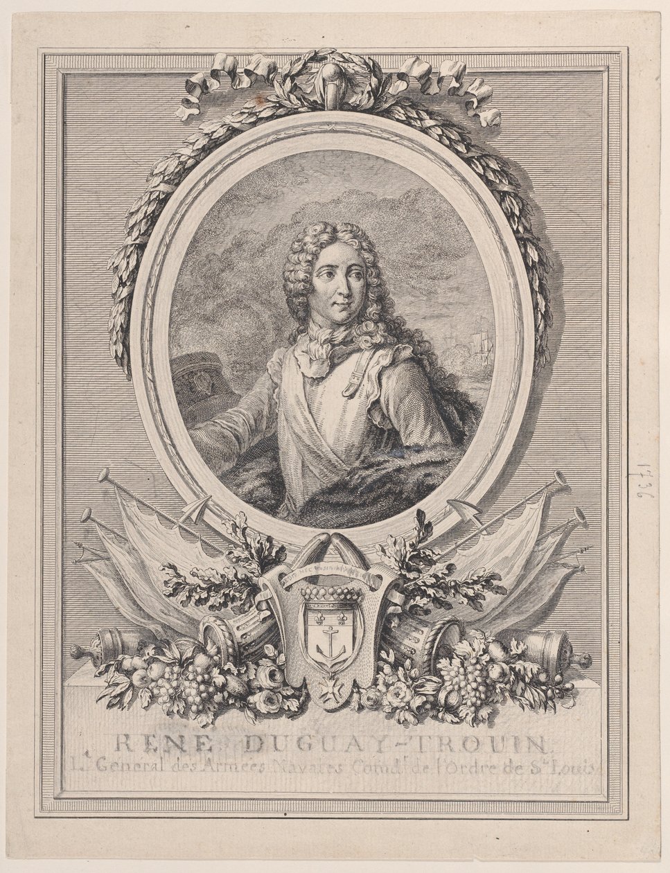 Kuninkaan merivoimien kenraaliluutnantin René Duguay-Trouinin muotokuva, 1..., 1765-1807. tekijältä François Nicolas Barthélemy Dequevauviller