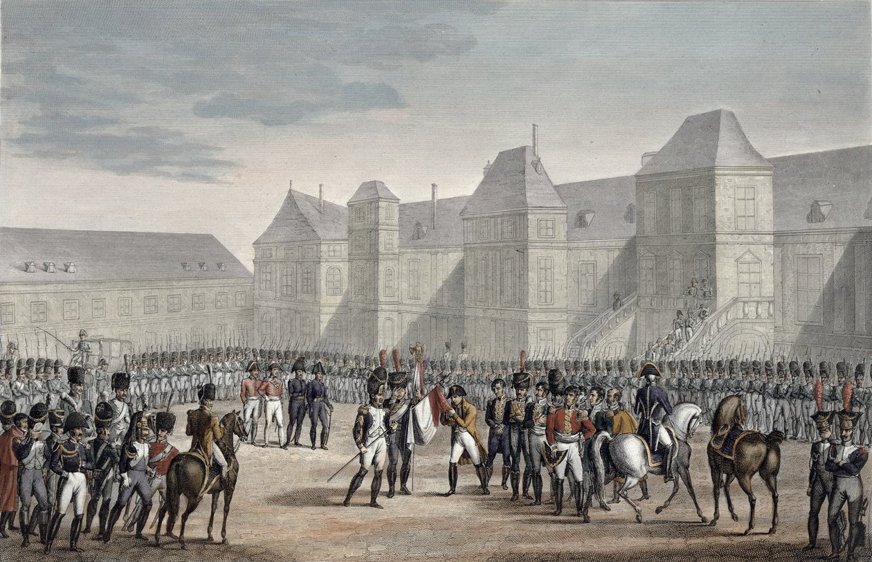 Napoleonin luopuminen kruunusta ja hänen lähtönsä Fontainebleausta Elballe, 20. huhtikuuta 1814 tekijältä François Pigeot