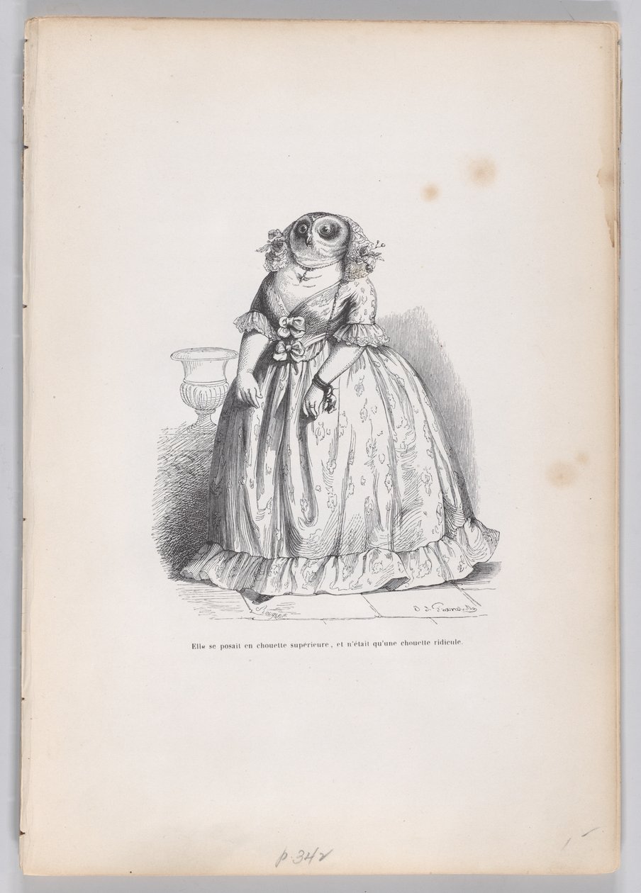 Hän esiintyi ylivertaisena pöllönä ja oli vain naurettava pöllö Scenes from..., ca. 1837-47. tekijältä François Rouget
