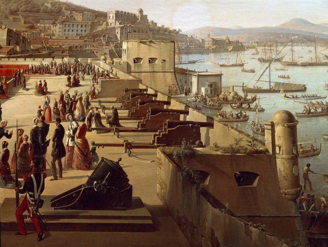 Aseet Detail Fortressissa. Frans Vervloetin (1795-1872) maalaus Napoli, Museo Nazionale di San Martino tekijältä François Vervloet