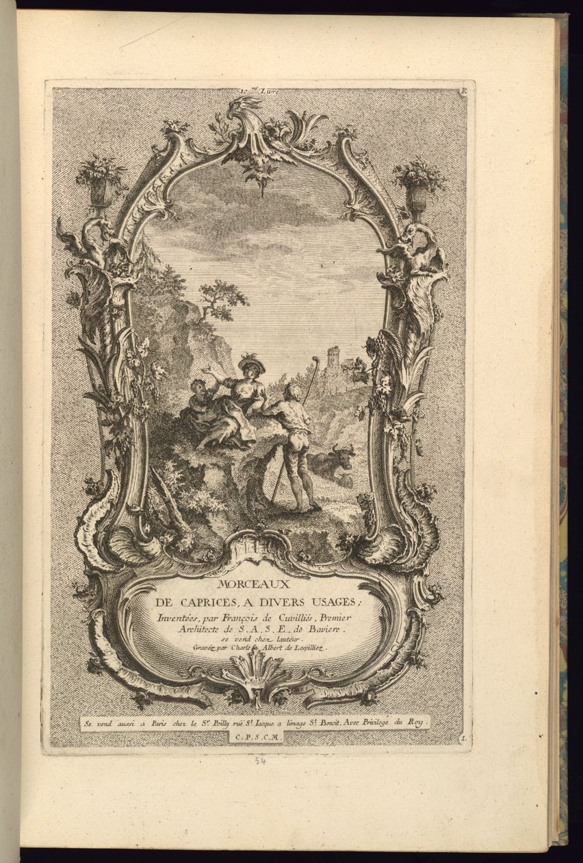 Suunnittelu Cartouchelle, jossa on isot ja pienet lokerot tekijältä François de Cuvilliés the Elder