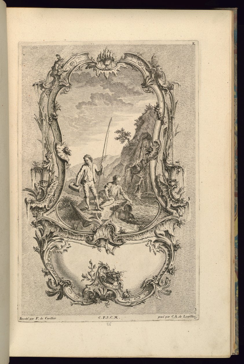 Suunnittelu Cartouchelle, jossa on isot ja pienet lokerot tekijältä François de Cuvilliés the Elder