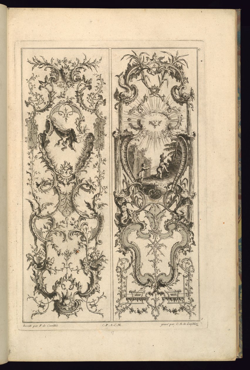 Suunnittelu kahdelle paneelille tekijältä François de Cuvilliés the Elder