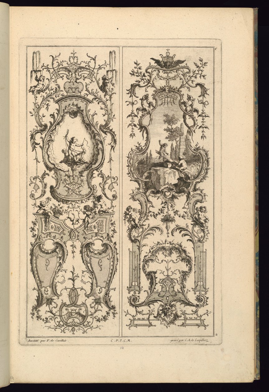 Suunnittelu kahdelle paneelille tekijältä François de Cuvilliés the Elder