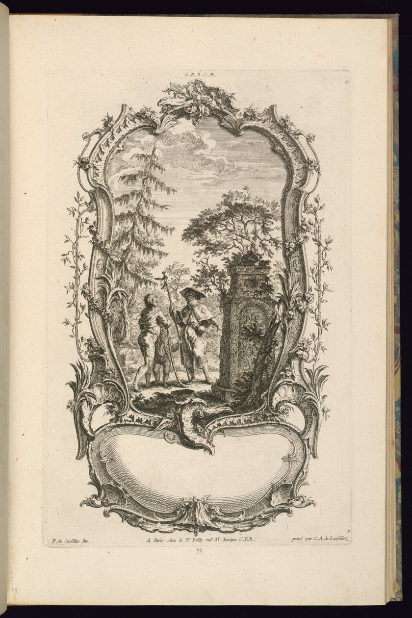 Suunnittelu cartouchelle, jossa on isot ja pienet lokerot tekijältä François de Cuvilliés the Elder