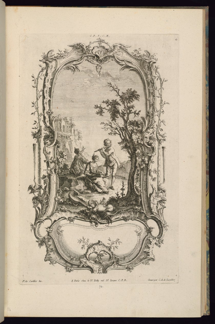Suunnittelu cartouchelle, jossa on isot ja pienet lokerot tekijältä François de Cuvilliés the Elder