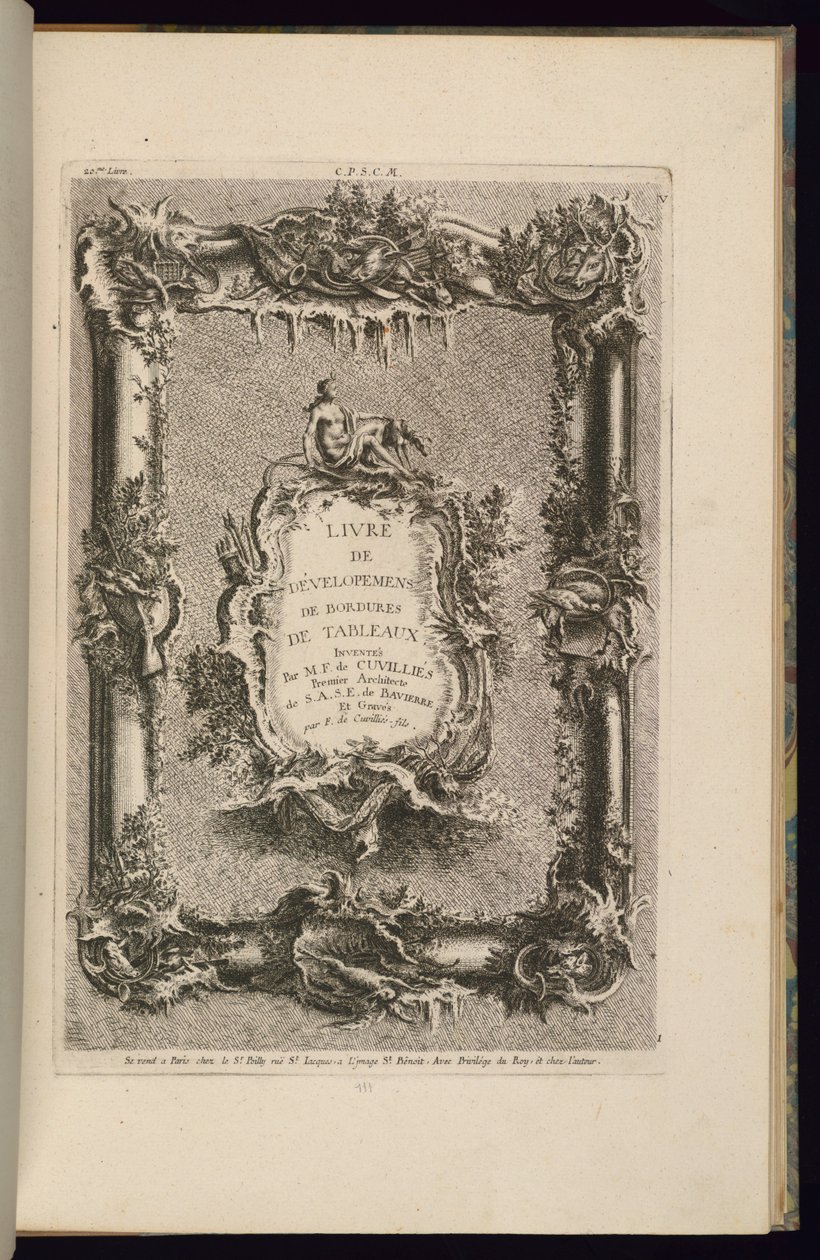 Suunnittelu kehykselle ja cartouchelle tekijältä François de Cuvilliés the Elder