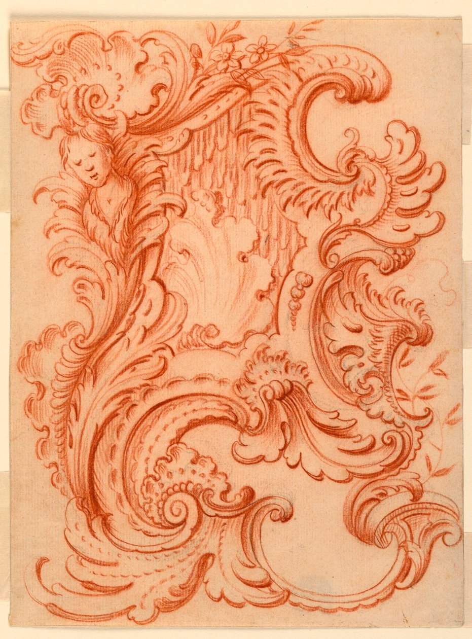 Piirustus Rocaille Escutcheonille tekijältä François de Cuvilliés the Elder
