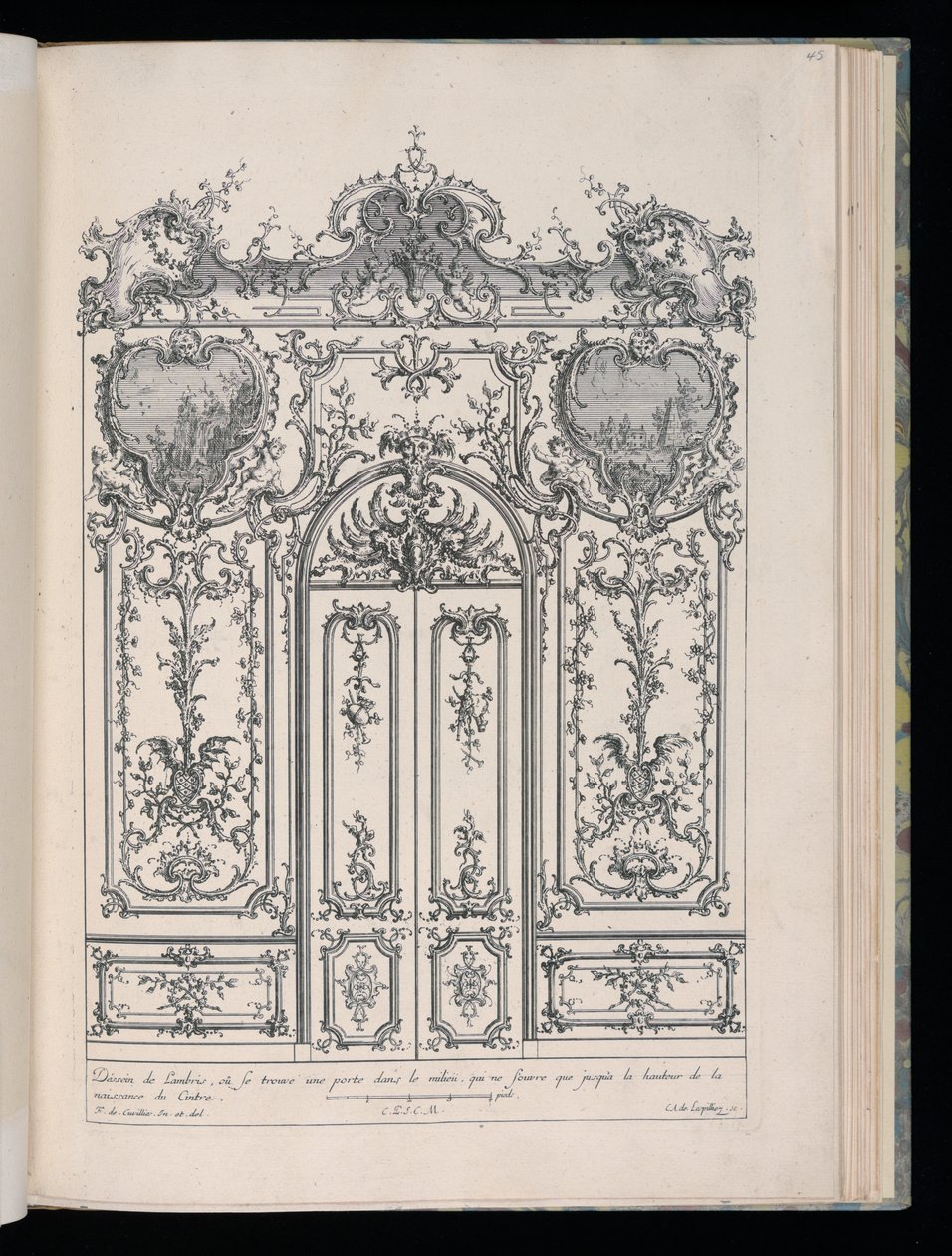 Seinä kaksoisovella, Livre de Lambris (Wainscotingin kirja) tekijältä François de Cuvilliés the Elder