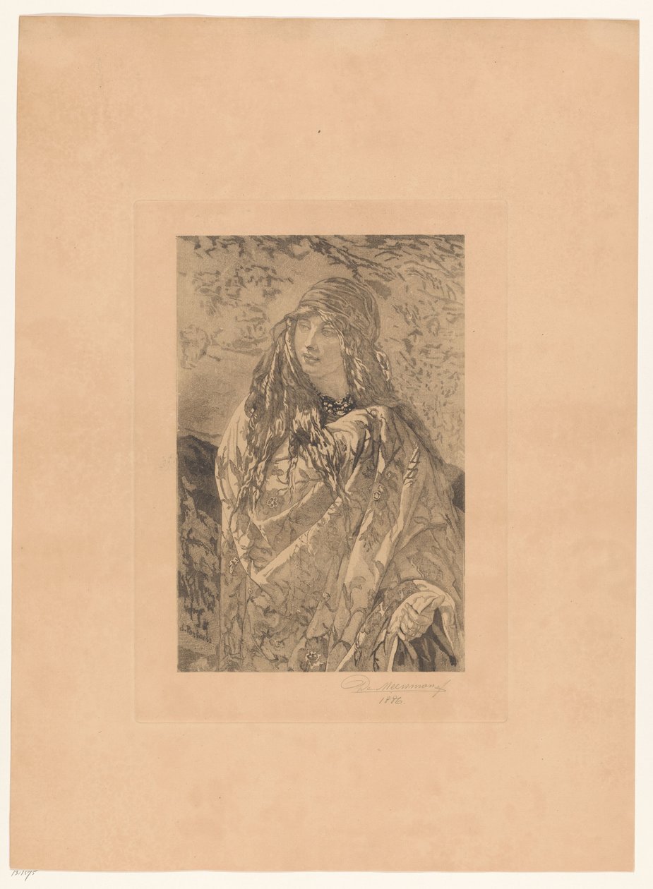 Nuori nainen kukkahuivi tekijältä François de Meersman (signed by artist)