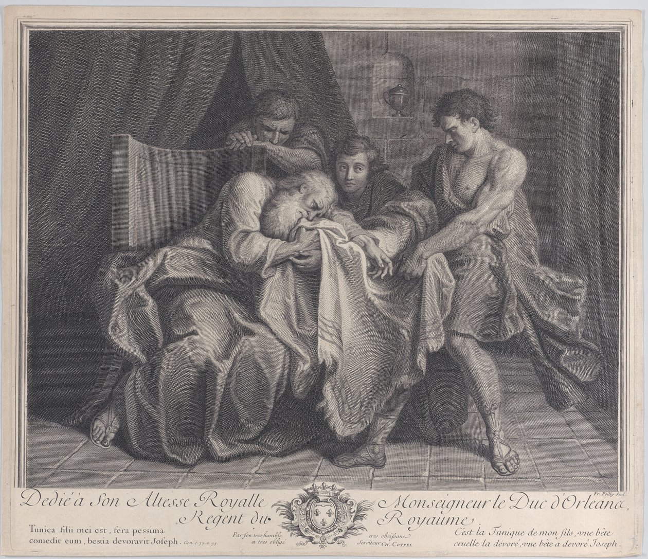 Jaakob itki poikansa viittaan, kun hänen muut poikansa vetivät sen pois häneltä, 1724. tekijältä François de Poilly