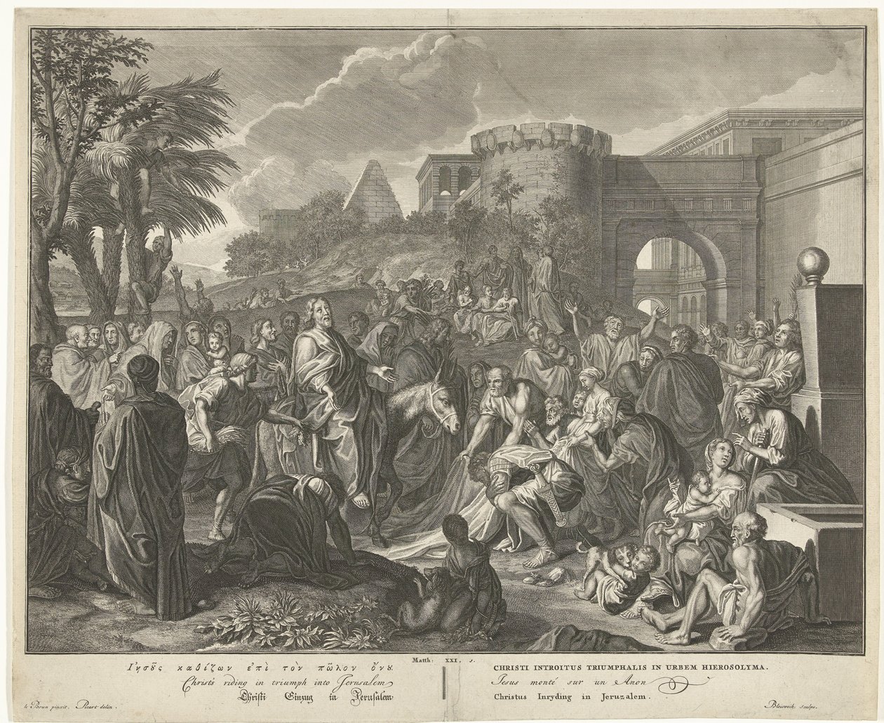 Kristuksen tulo Jerusalemiin Kristus astuu Jerusalemiin (otsikko esineessä) tekijältä François van Bleyswijck
