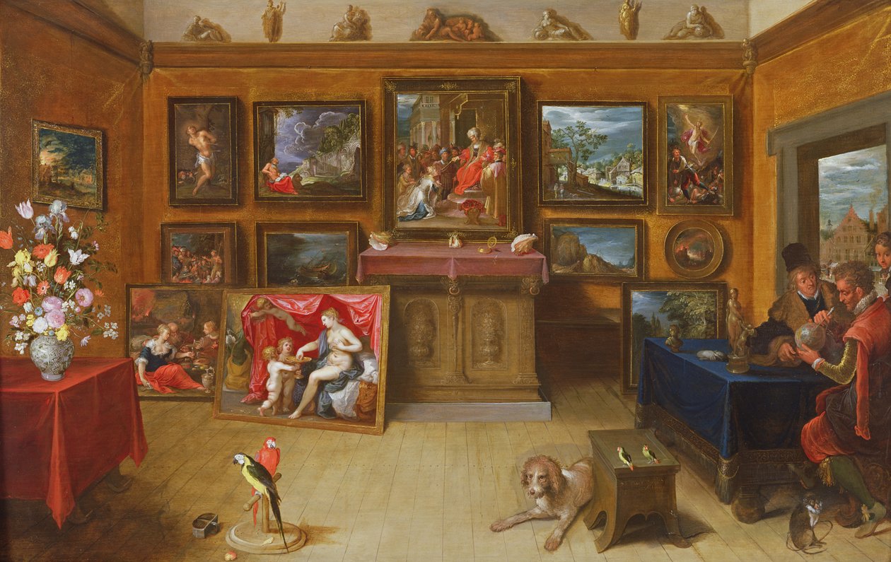 Kuvagalleria, jossa tiedemies tekee mittauksia maapallolla, 1612 tekijältä Frans II Francken the Younger