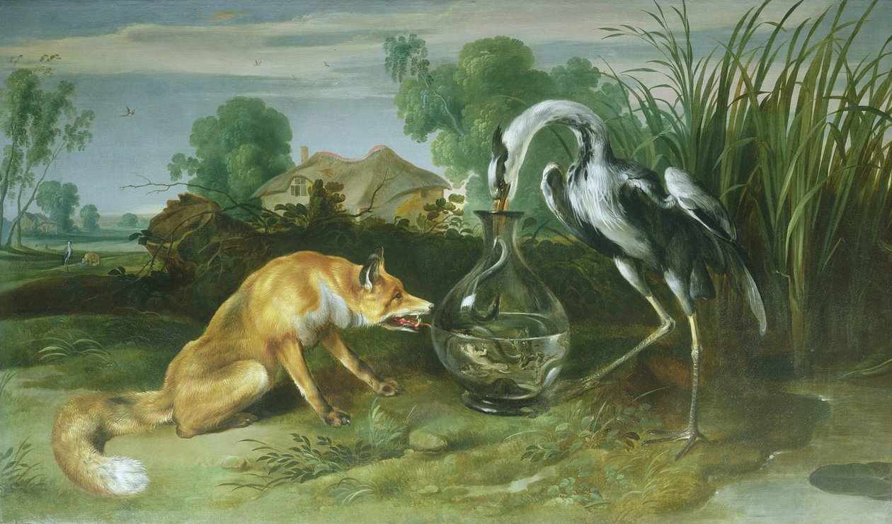 Kettu ja kurki Aisopoksen taruista tekijältä Frans Snyders or Snijders
