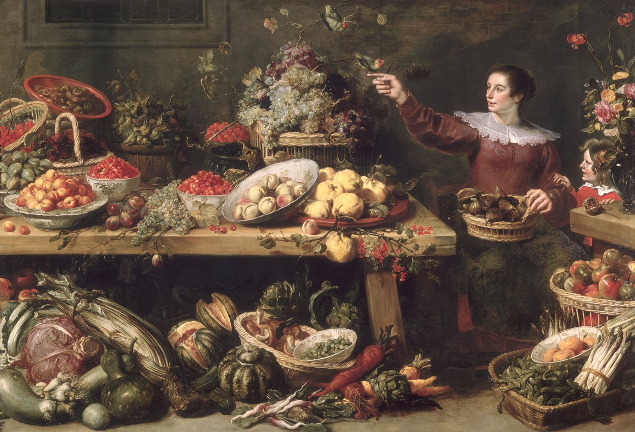 Asetelma hedelmien ja vihannesten kanssa tekijältä Frans Snyders or Snijders