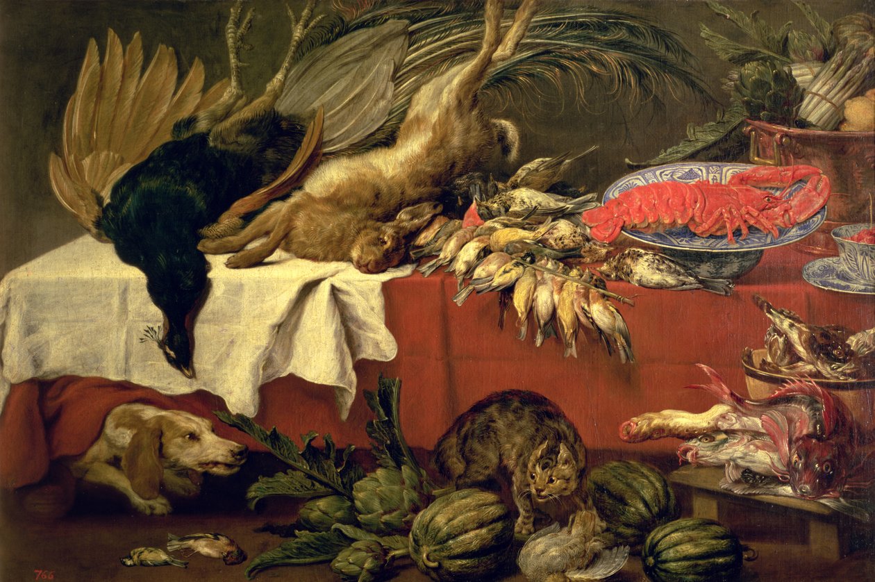 Asetelma pelin ja hummerien kanssa, n. 1610 tekijältä Frans Snyders or Snijders