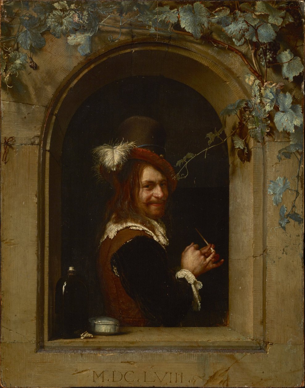 Mies putkella ikkunassa tekijältä Frans van Mieris the Elder  