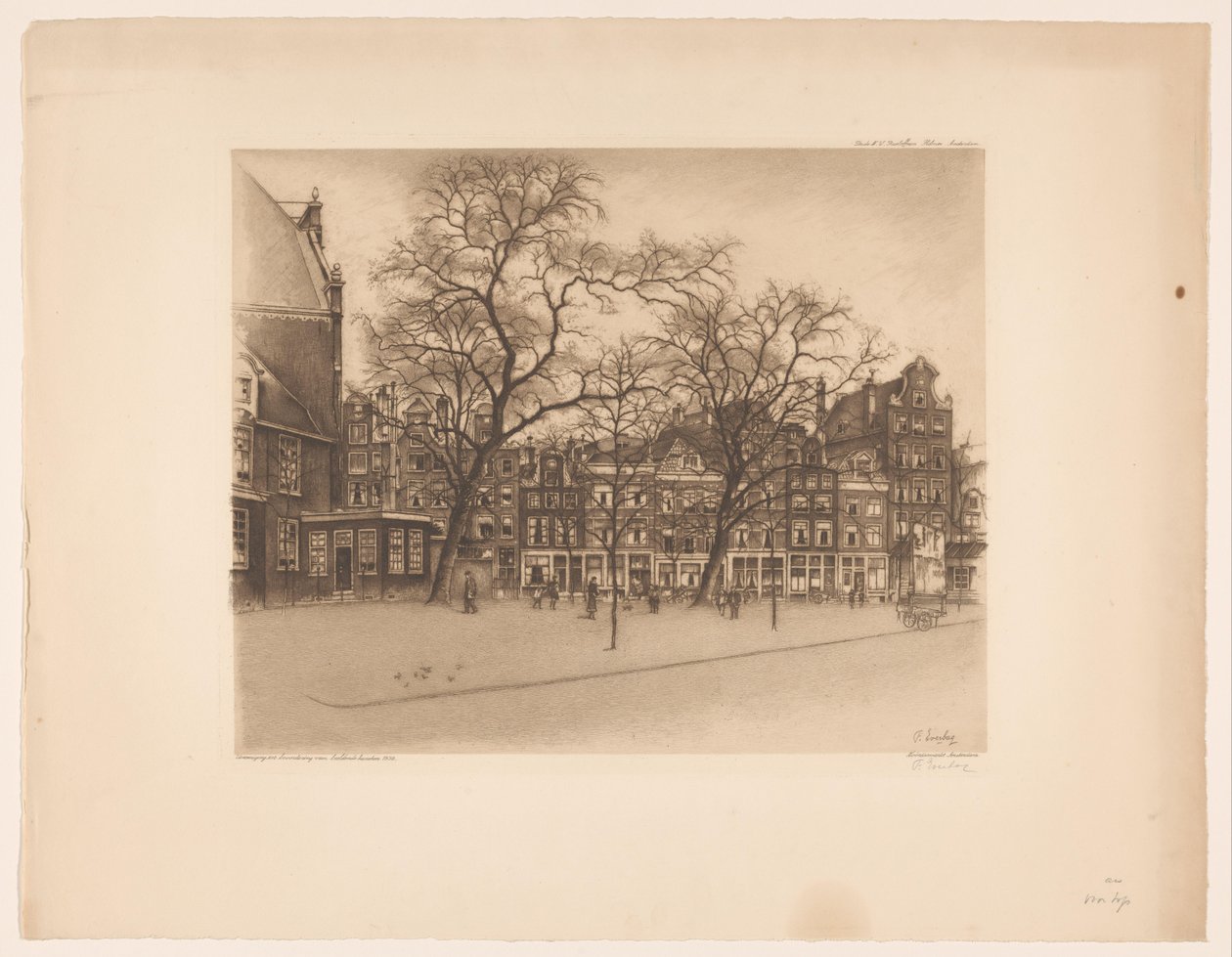 Näkymä Amsterdamin Noordermarktille Noordermarkt, Amsterdam (otsikko esineessä) tekijältä Frans Everbag (signed by artist)
